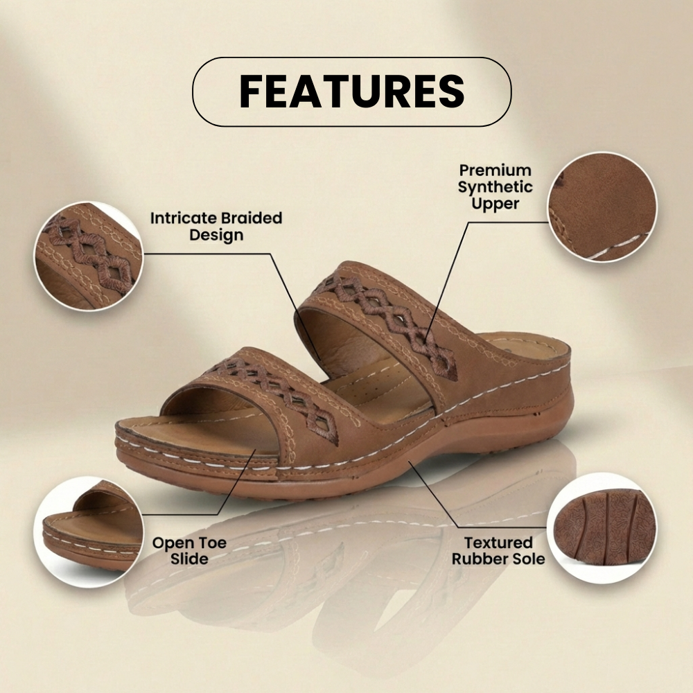 Orthopädische Leder-geflochtene Slide-Sandalen - Dreifacher Riemen Weben-Detail