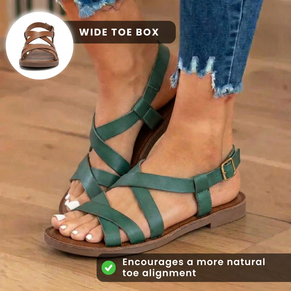Orthopädische Leder-Gladiator-Sandalen - Kreuzriemen Knöchelschnalle