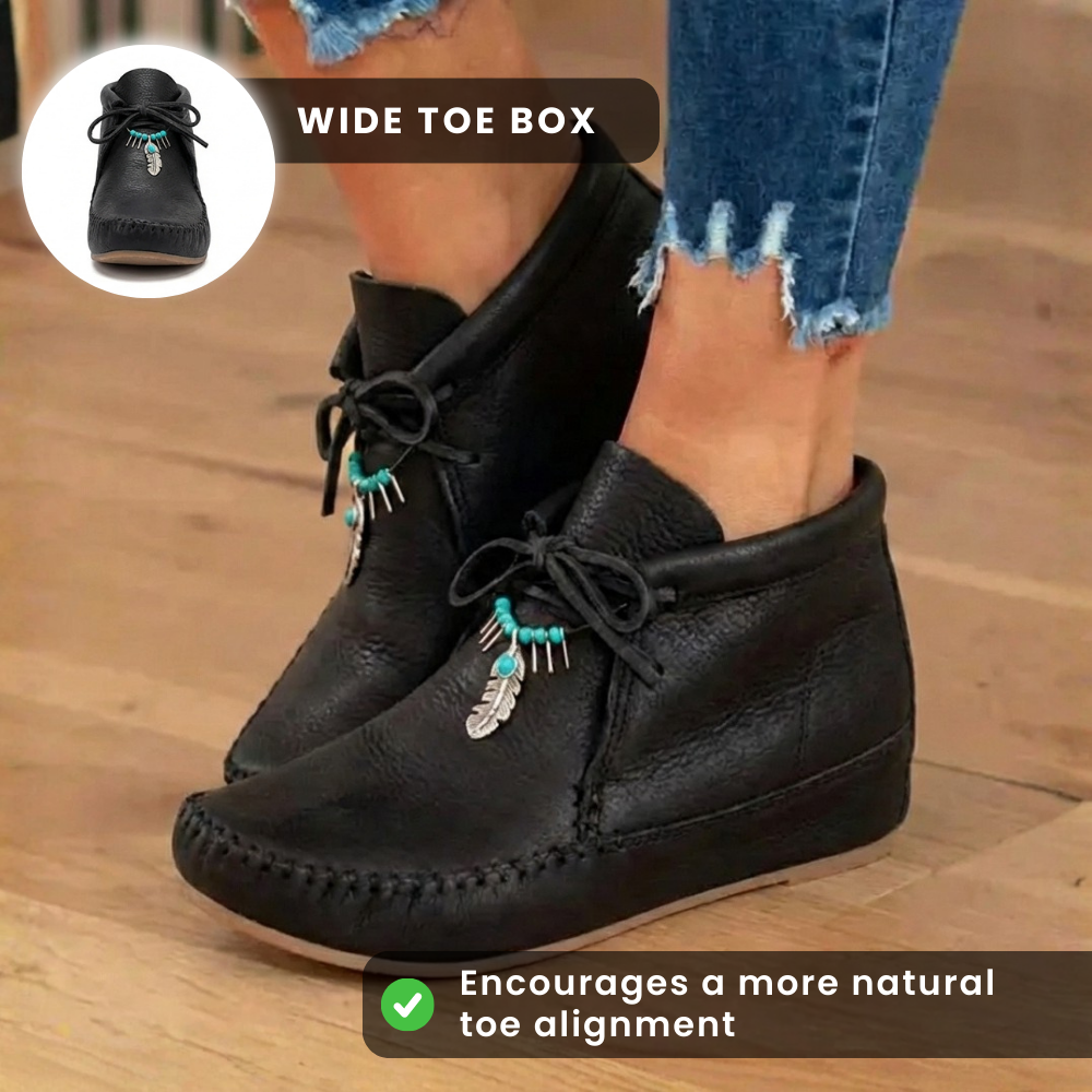 Orthopädische Leder-Mokassin-Stiefel - Feder-Charm Schnürer