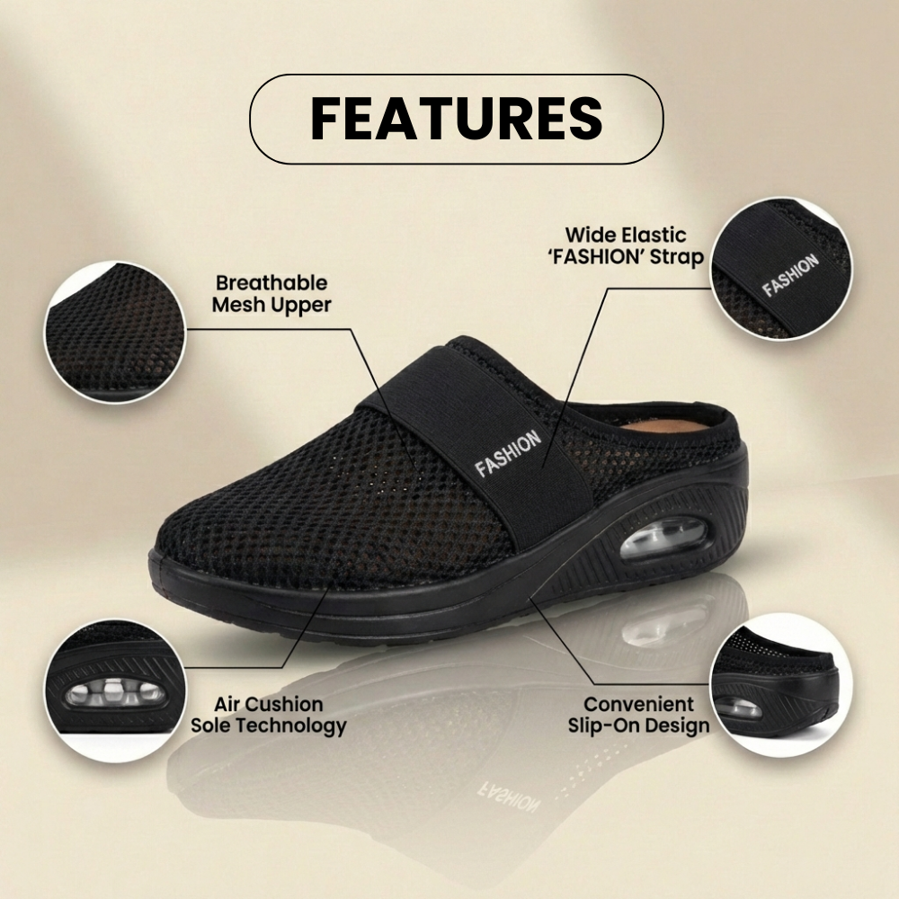 Orthopädische Mesh-Luftkissen-Slip-On-Mules - Atmungsaktive Rocker-Sohle