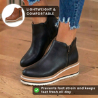 Orthopädische Leder-Plateau-Knöchelstiefel - Seitenschluss-Keilabsatz
