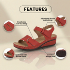 Orthopädische Leder-Keilsandalen - Perforiertes Detail & Klettriemen