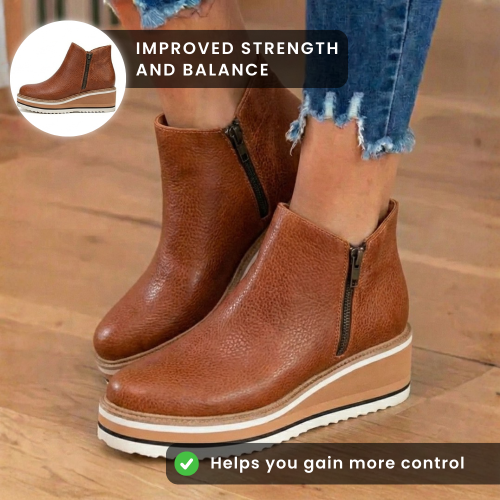 Orthopädische Leder-Plateau-Knöchelstiefel - Seitenschluss-Keilabsatz