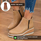 Orthopädische Leder-Plateau-Knöchelstiefel - Seitenschluss-Keilabsatz