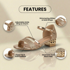 Orthopädische Glitter-Knöchelriemen-Sandalen - Metallischer Akzent & verzierter niedriger Absatz