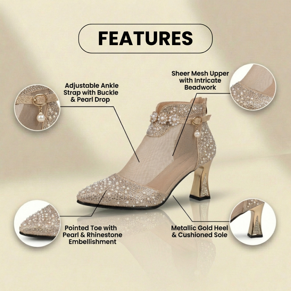 Orthopädische Mesh-Strass-Knöchel-Booties - Transparentes Panel & Blockabsatz