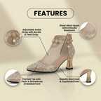 Orthopädische Mesh-Strass-Knöchel-Booties - Transparentes Panel & Blockabsatz
