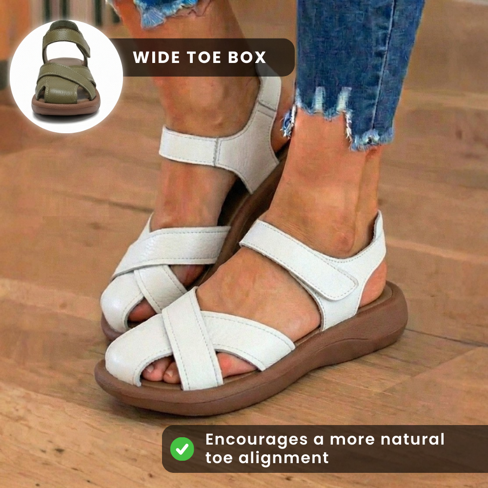 Orthopädische Leder-Komfort-Sandalen mit Kreuzriemen - Gepolsterte offene Zehe