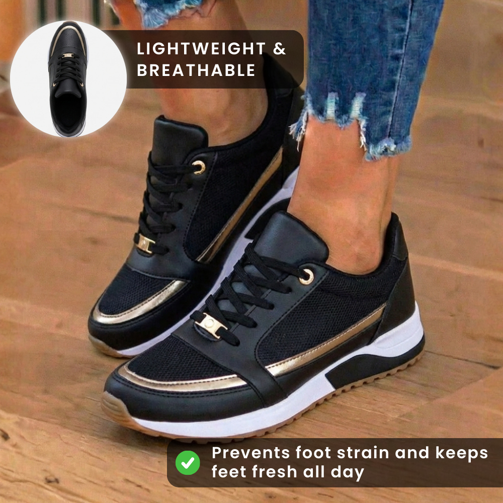 Orthopädische Leder-Athletic-Sneaker - metallischer Streifen-Akzent und perforierte Details