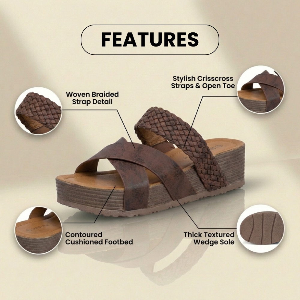 Orthopädische Leder-geflochtene Platform-Wedges - Crossover-Riemen-Design