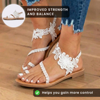 Orthopädische Leder-Zehen-Ring-Sandalen - Spitzen-Applikation Detail