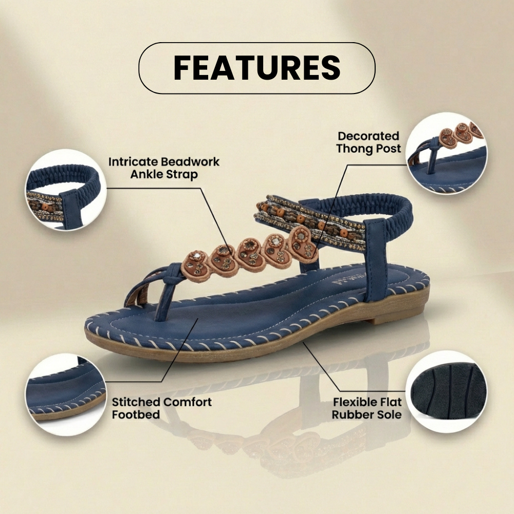 Orthopädische Leder-Perlen-Zehen-Ring-Sandalen - Blumenverzierung & handgenähtes Detail