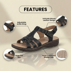 Orthopädische Leder-geflochtene T-Träger-Sandalen - Knöchelschnalle & Korksohle