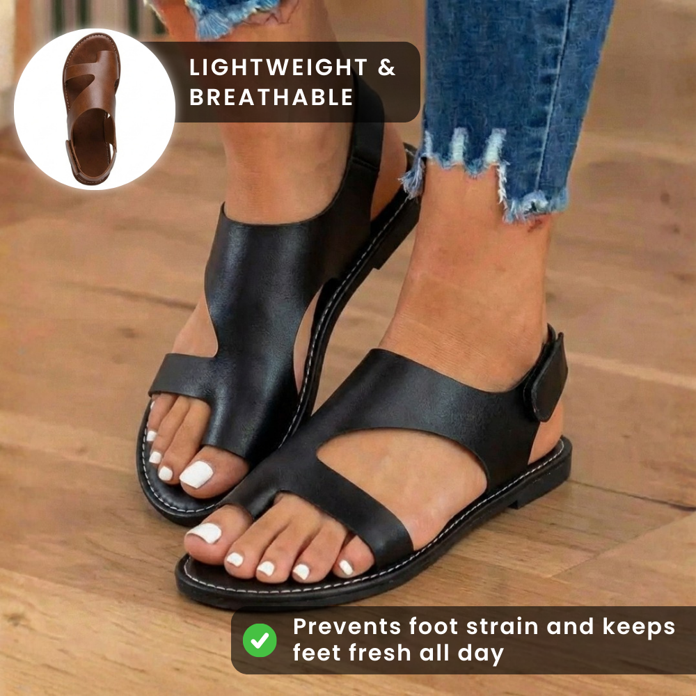 Orthopädische Leder-Ausschnitt-Slide-Sandalen - Asymmetrisches offenes Zehen-Design