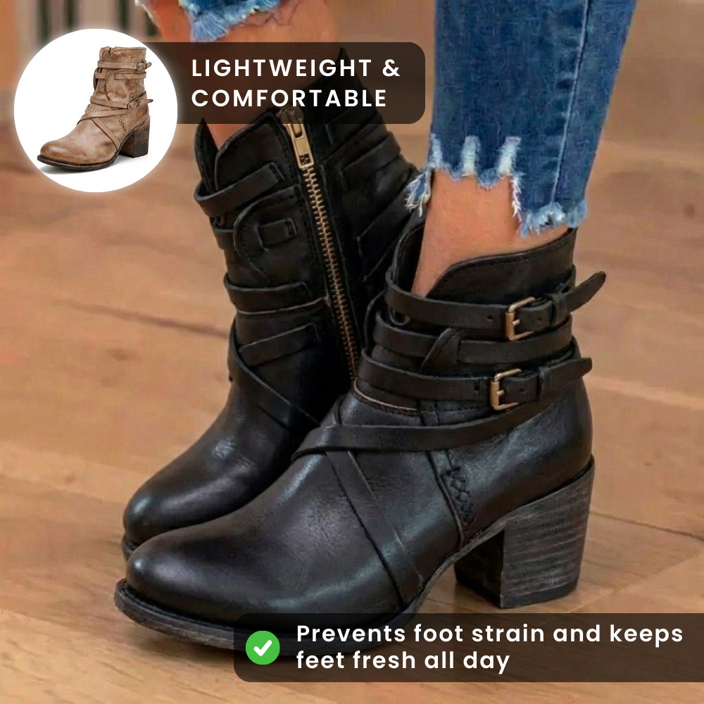 Orthopädische Leder-Multi-Riemen-Knöchelstiefel - Seitenschluss-Schnalle