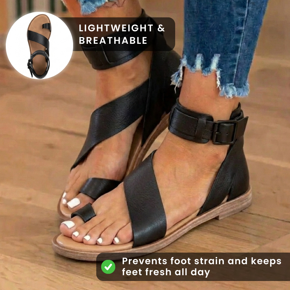 Orthopädische Wildleder-Knöchelriemen-Gladiatoren-Sandalen - breiter Schnallenriemen