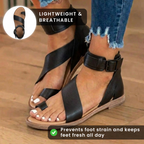 Orthopädische Wildleder-Knöchelriemen-Gladiatoren-Sandalen - breiter Schnallenriemen