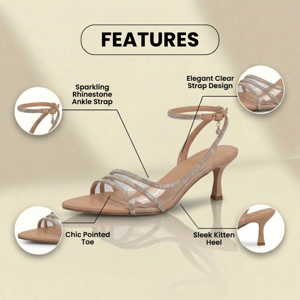 Orthopädische metallische Slingback-Heels - Kristall-Strass-Riemen-Detail