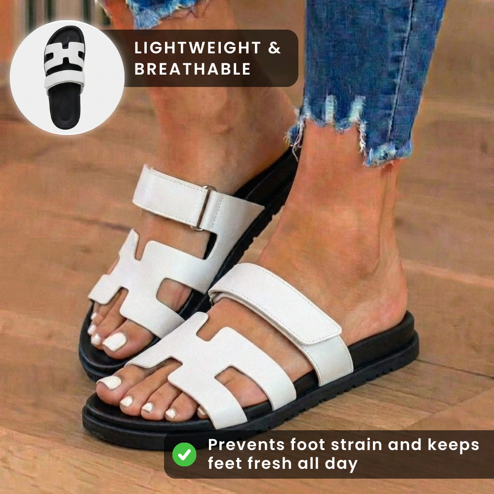 Orthopädische Leder-H-Träger-Slide-Sandalen - Verstellbarer Schnallenverschluss