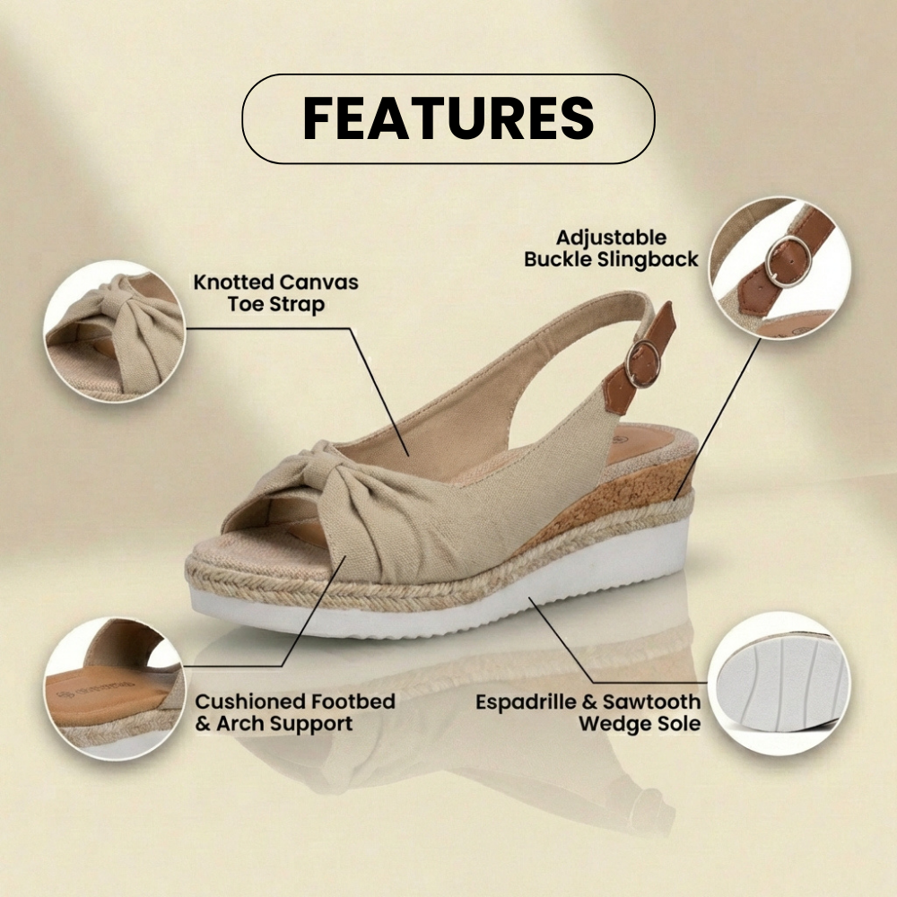 Orthopädische Knoten-vorne-Espadrille-Keilsandalen - Knöchelschnallengurt