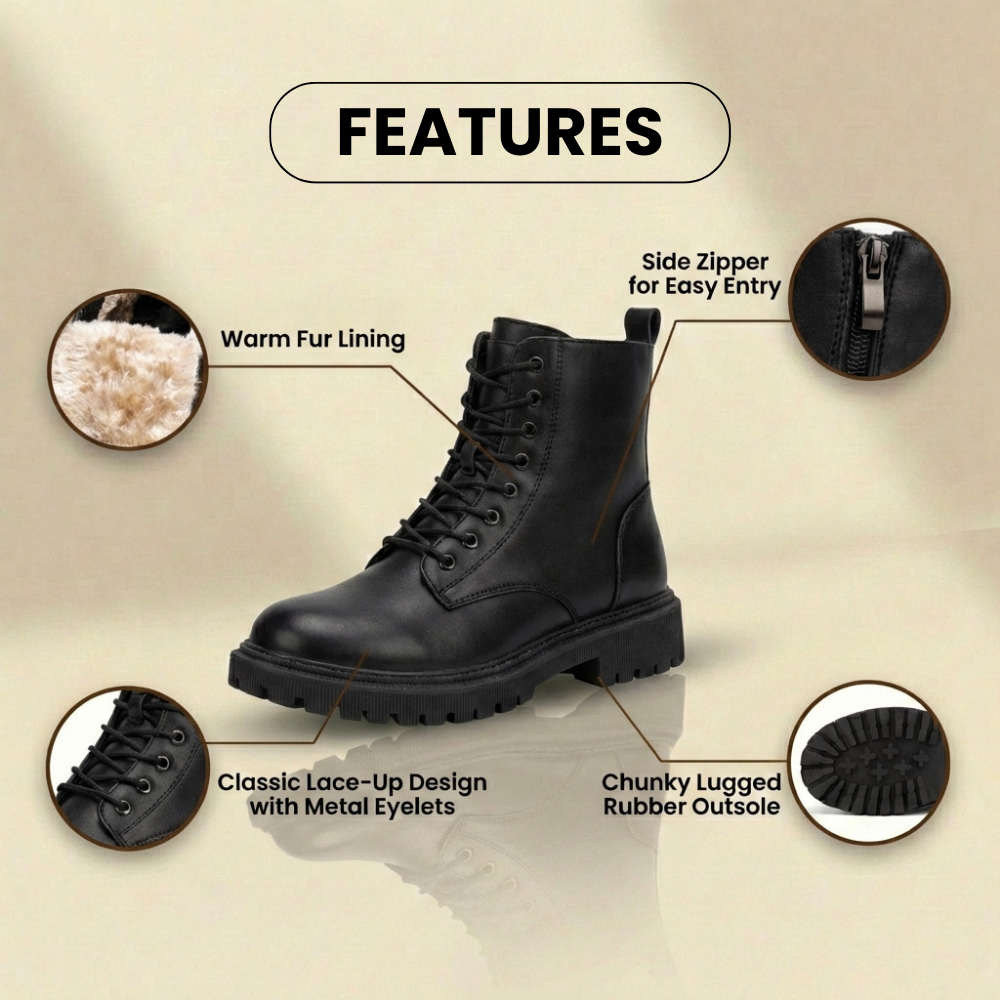 Orthopädische Leder-Kampfstiefel - Sherpa-gefütterte Schnürverschluss-Design