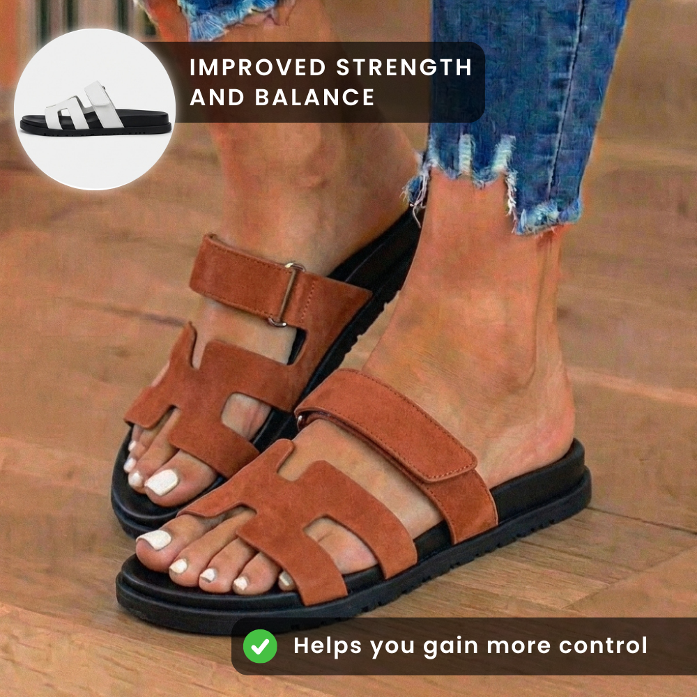 Orthopädische Leder-H-Träger-Slide-Sandalen - Verstellbarer Schnallenverschluss