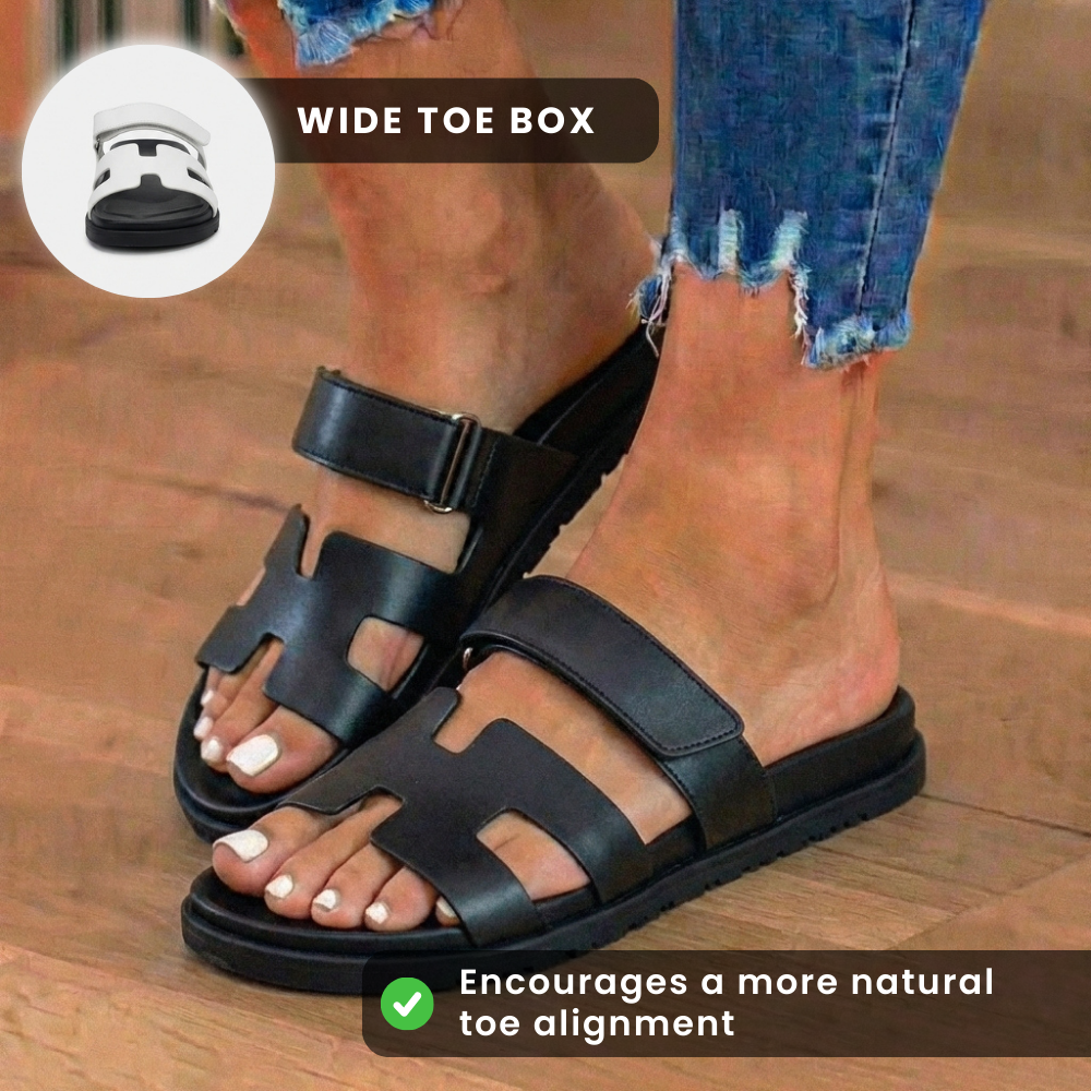 Orthopädische Leder-H-Träger-Slide-Sandalen - Verstellbarer Schnallenverschluss
