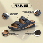 Orthopädische Leder-Platform-Slide-Sandalen - Doppelte Schnalle perforiertes Design