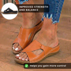 Orthopädische Leder-Crossover-Slide-Sandalen - Kontrastnaht-Detail