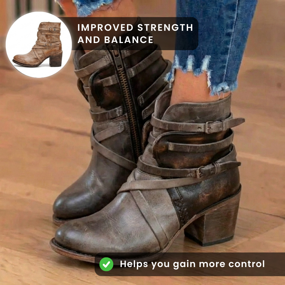 Orthopädische Leder-Multi-Riemen-Knöchelstiefel - Seitenschluss-Schnalle