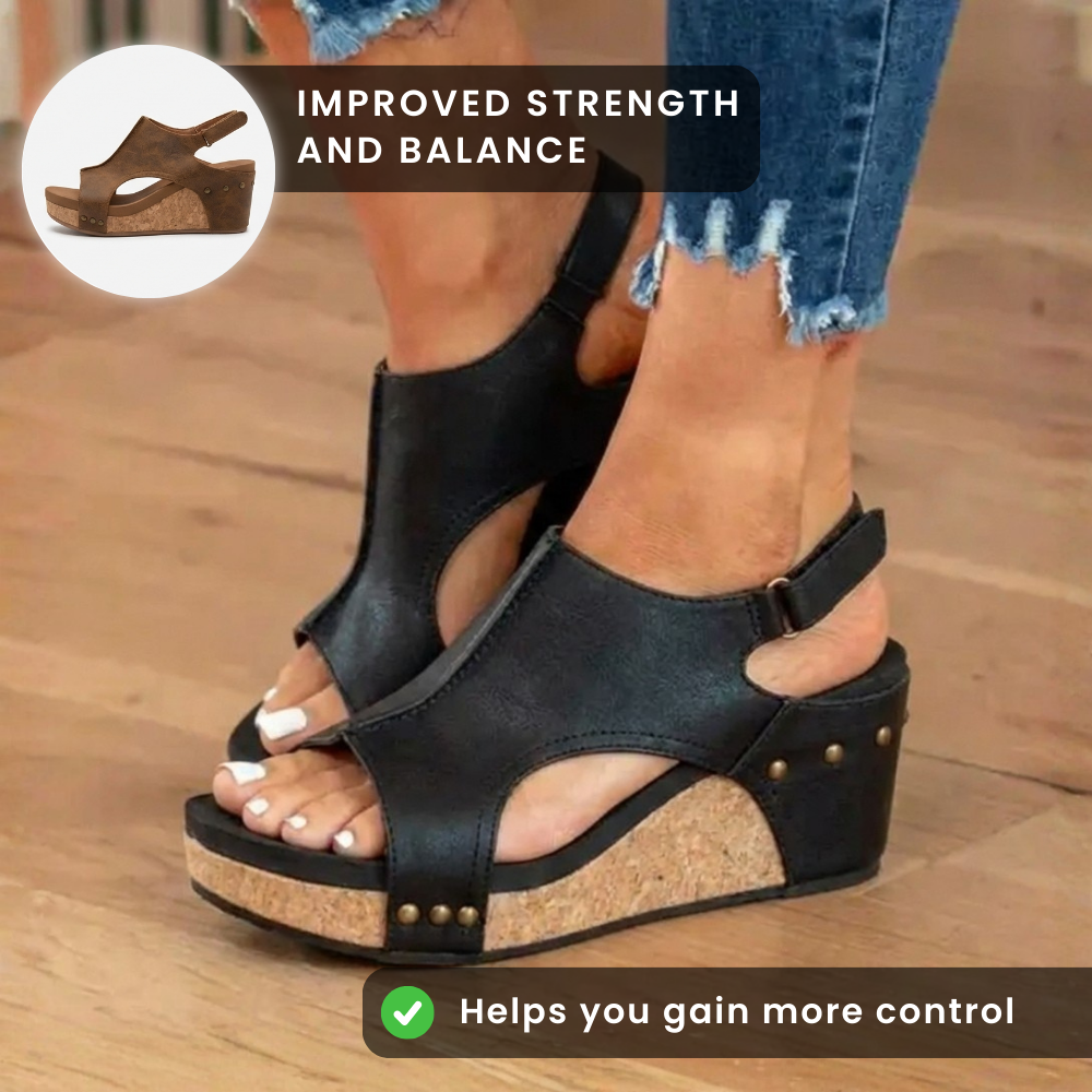 Orthopädische Leder-Nieten-Plateaukeilabsätze - Kork- & Ausschnitt-Design
