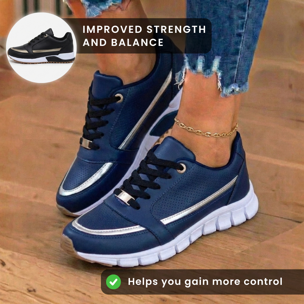 Orthopädische Leder-Athletic-Sneaker - metallischer Streifen-Akzent und perforierte Details