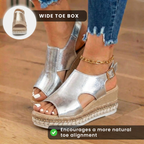 Orthopädische metallische Croc-Platform-Sandalen - Espadrille-Keil & verzierter Saum