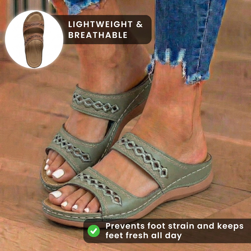 Orthopädische Leder-geflochtene Slide-Sandalen - Dreifacher Riemen Weben-Detail