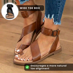 Orthopädische Wildleder-Knöchelriemen-Gladiatoren-Sandalen - breiter Schnallenriemen