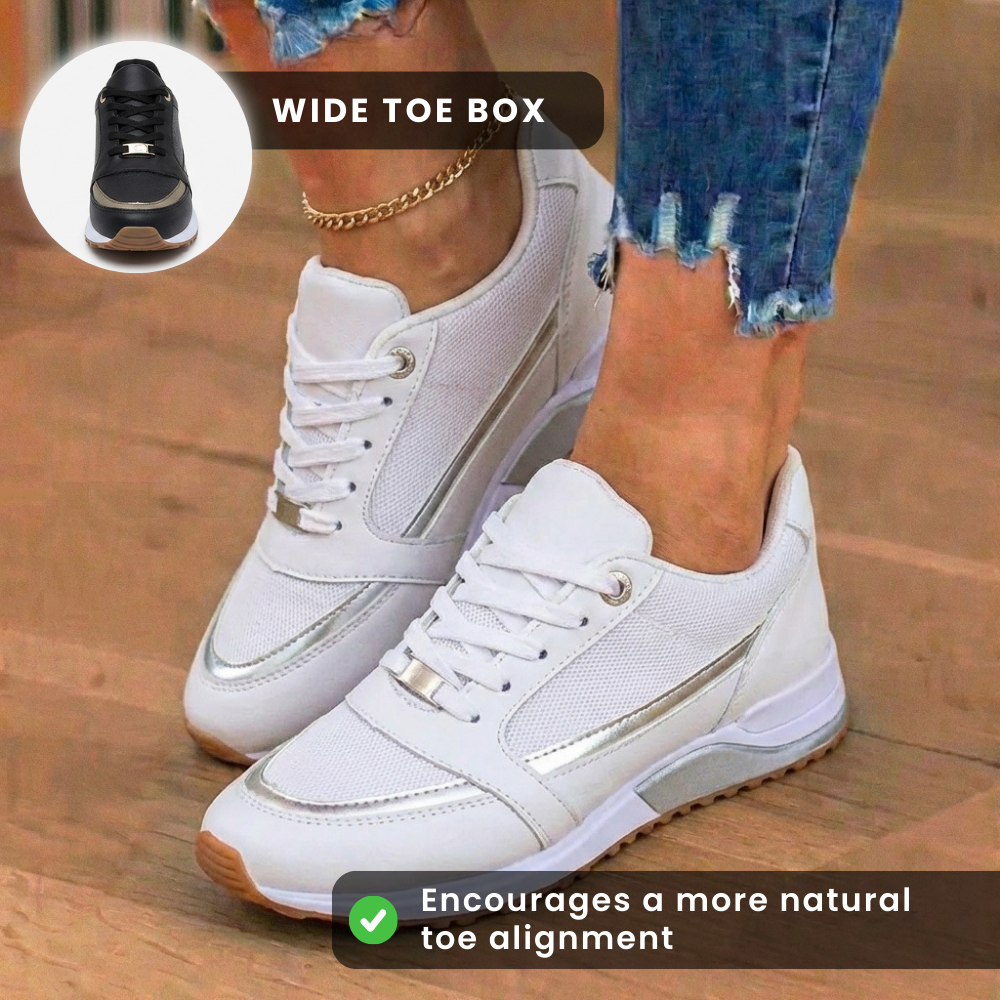 Orthopädische Leder-Athletic-Sneaker - metallischer Streifen-Akzent und perforierte Details