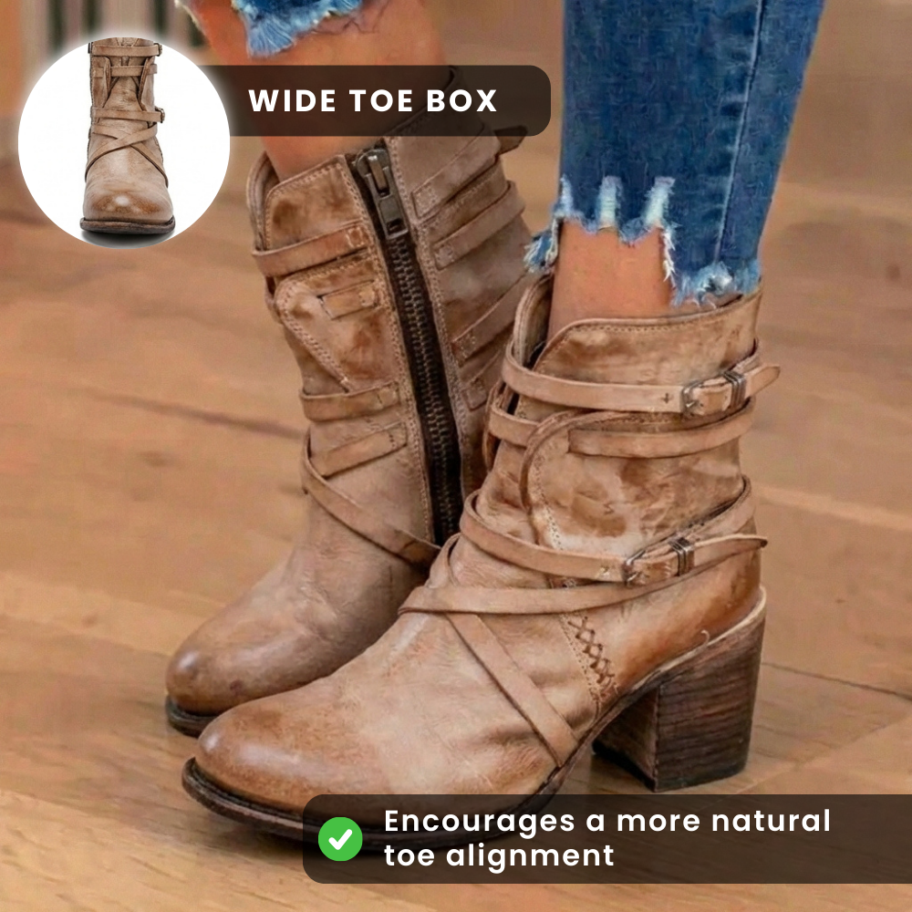 Orthopädische Leder-Multi-Riemen-Knöchelstiefel - Seitenschluss-Schnalle