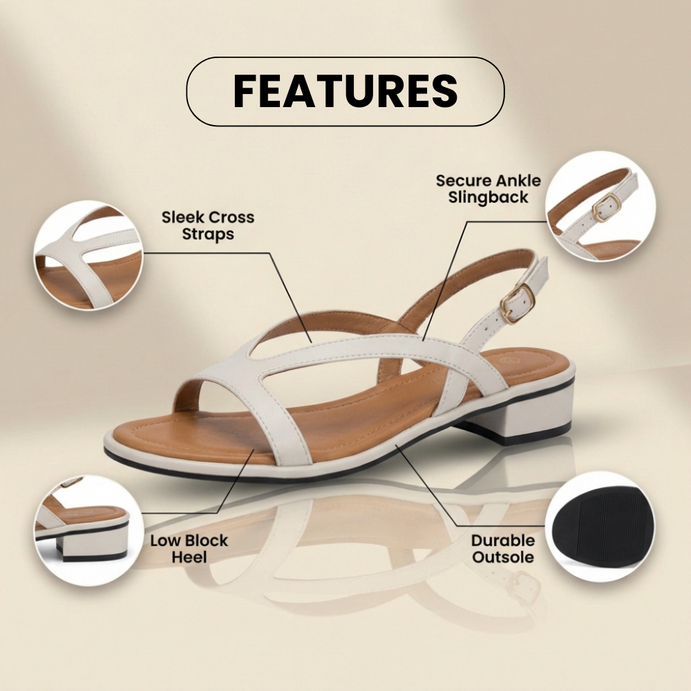 Orthopädische Leder-Sandalen mit niedrigem Absatz - Geometrischer Ausschnitt-Riemen