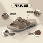 Orthopädische Wildleder-Slide-Sandalen - perforierter Ausschnitt und Klettverschluss