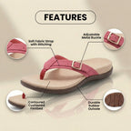 Orthopädische Stoff-Zehenstegsandalen - Schnallen-Detail und konturiertes Fußbett