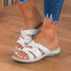 Orthopädische Wildleder-Slide-Sandalen - perforierter Ausschnitt und Klettverschluss