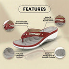 Orthopädische verzierte Keilabsatz-Zehenstegsandalen - Strass und Metallhardware