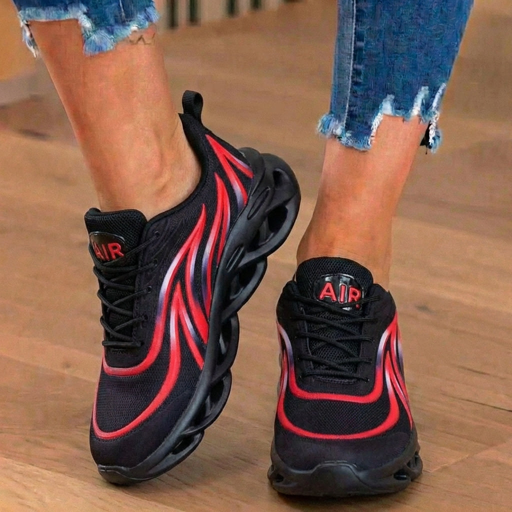 Orthopädische Mesh-Athletic-Sneaker - Flammen-Muster und Blade-Sohle