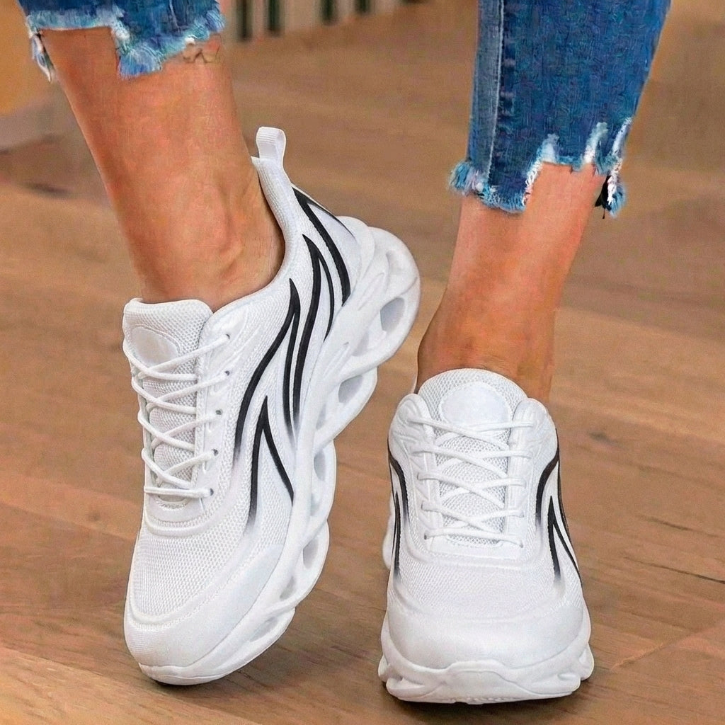 Orthopädische Mesh-Athletic-Sneaker - Flammen-Muster und Blade-Sohle