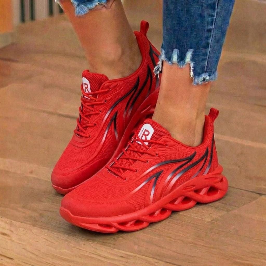 Orthopädische Mesh-Athletic-Sneaker - Flammen-Muster und Blade-Sohle
