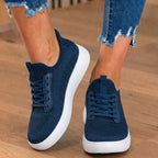 Orthopädische Strick-Slip-On-Sneaker - dehnbarer Kragen und weiße Sohle