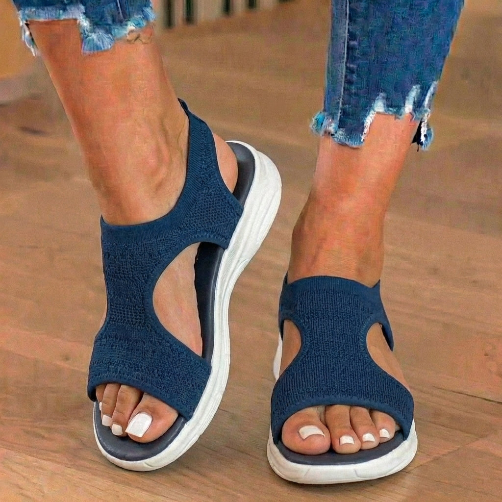 Orthopädische Strick-Sport-Sandalen - elastischer Knöchelriemen und Plateau-Keil