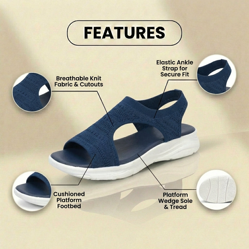 Orthopädische Strick-Sport-Sandalen - elastischer Knöchelriemen und Plateau-Keil