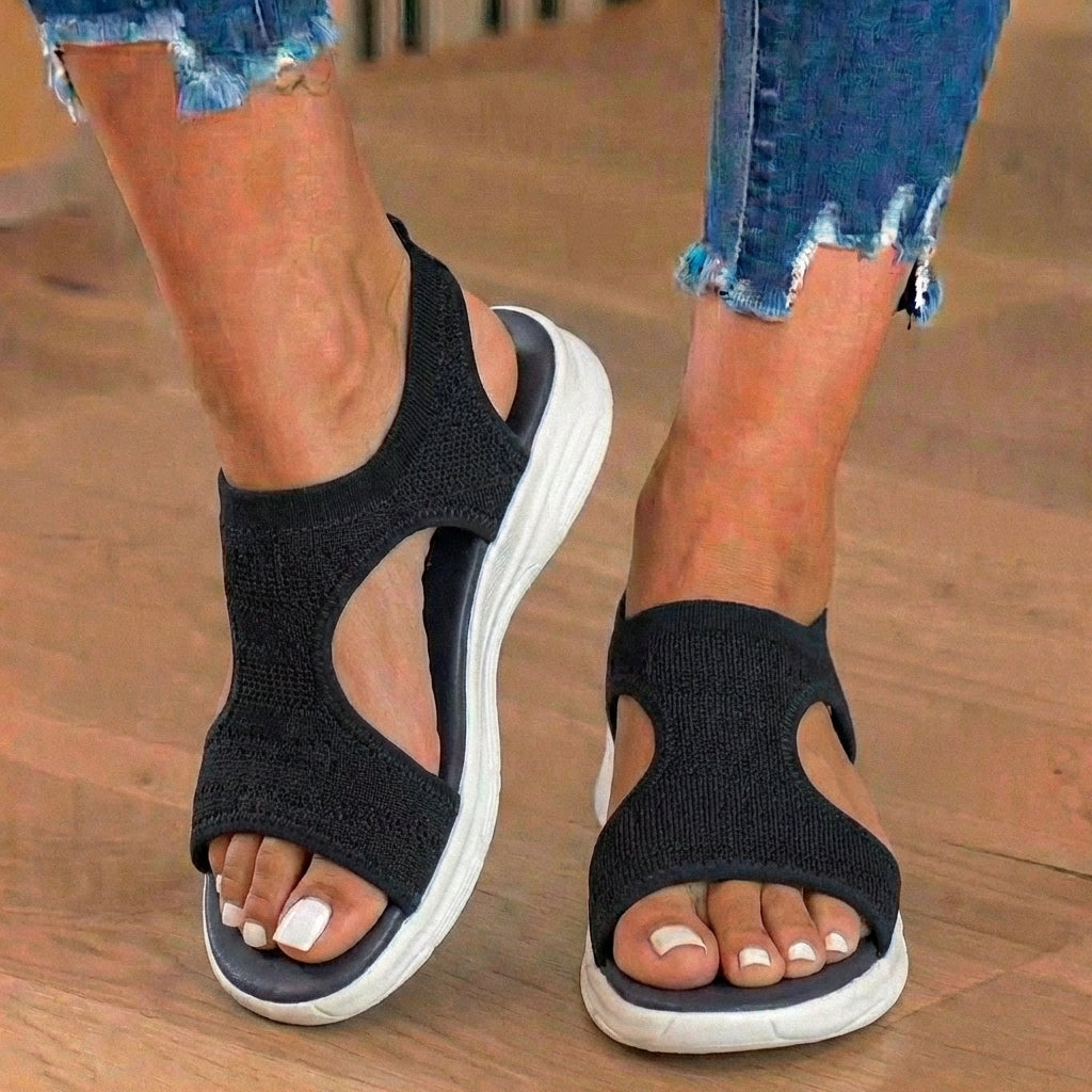 Orthopädische Strick-Sport-Sandalen - elastischer Knöchelriemen und Plateau-Keil