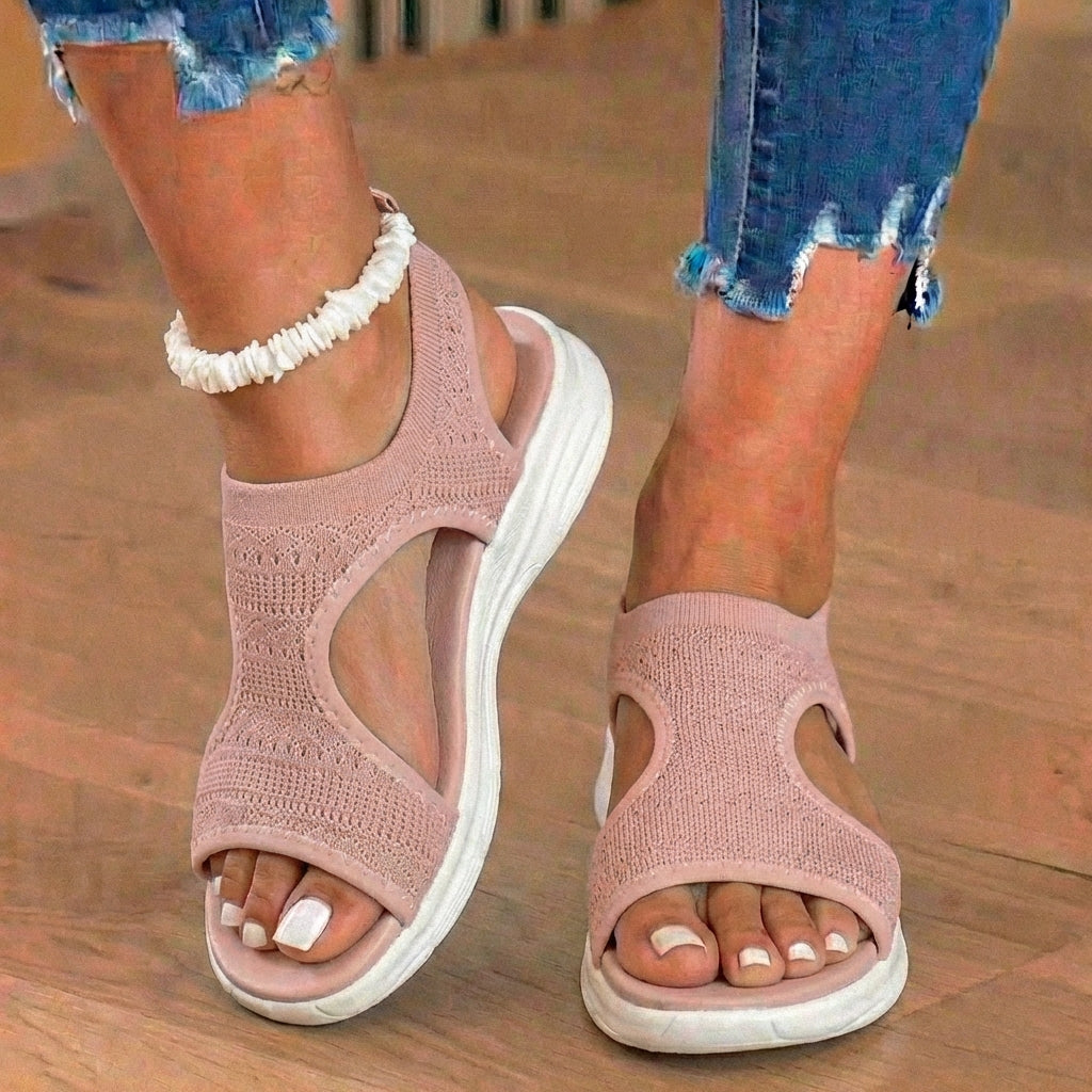 Orthopädische Strick-Sport-Sandalen - elastischer Knöchelriemen und Plateau-Keil